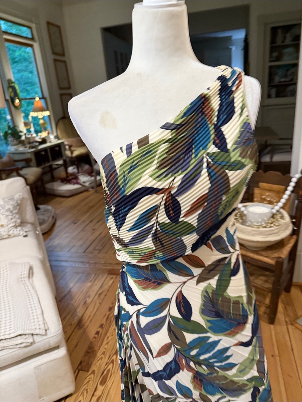 NWT Nicole Miller One-Shoulder Tropical Leaf Midi Dress Size 10 - Picture 4 of 11